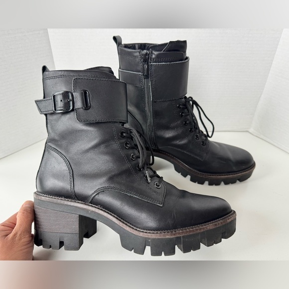 Tamaris leather moto combat boots lace up buckle bootie shoes women’s size 40 - Picture 3 of 14